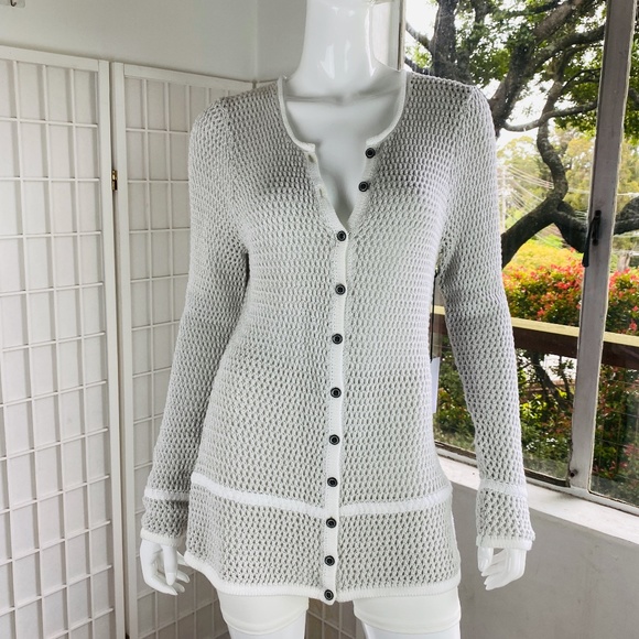 NWT,  Yigal Azrouel New York Crochet Grey/White Cardigan, XL. - Picture 1 of 4